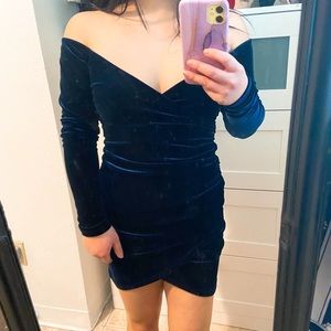 Misguided bardot wrap long sleeve velvet dress NWT